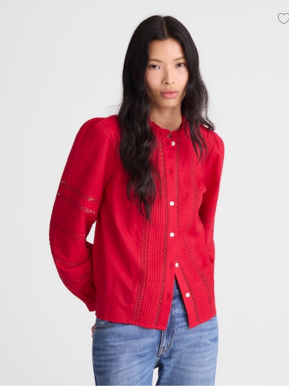 Madewell Red Lace-Trim Button Front Women’s Top